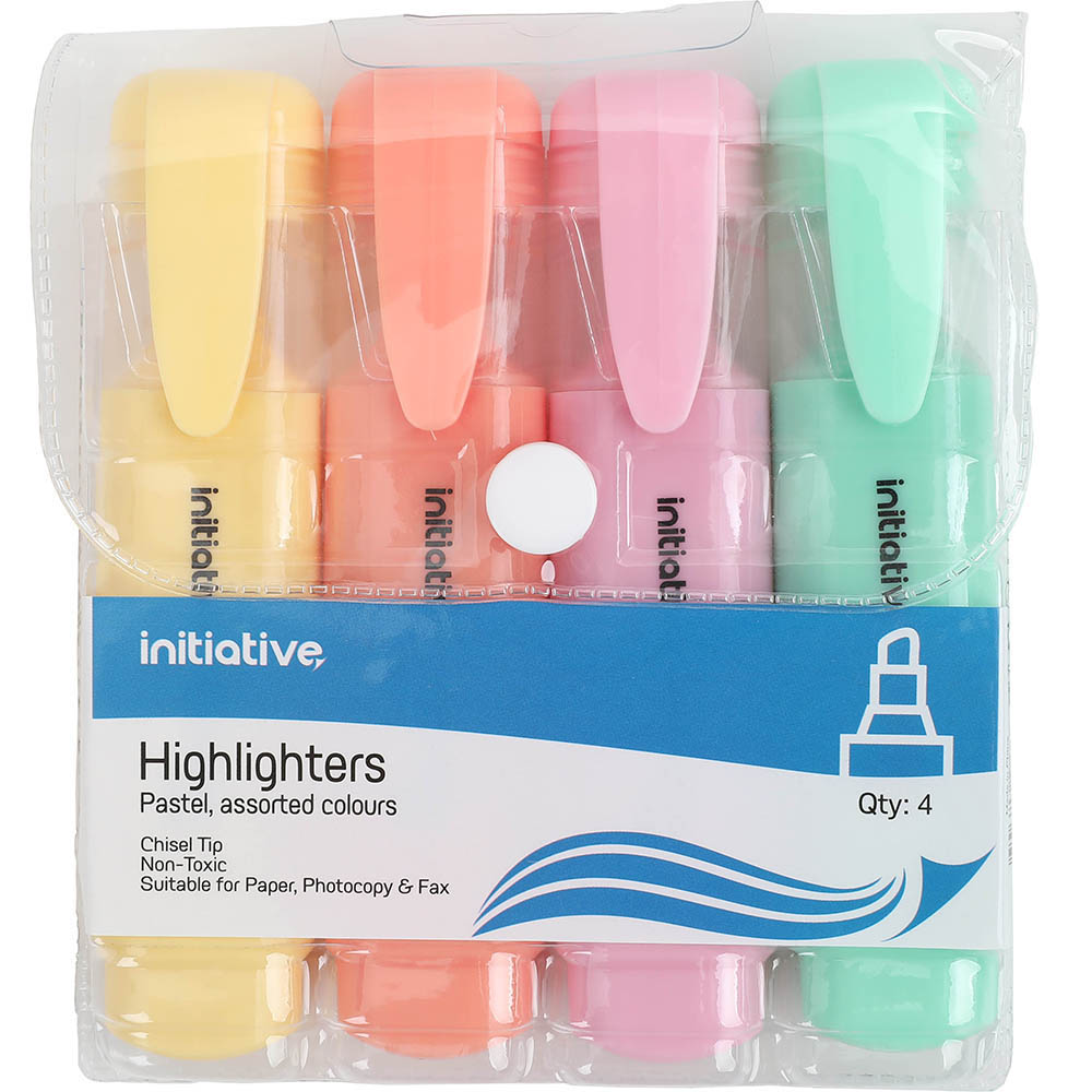 Image for INITIATIVE HIGHLIGHTER CHISEL ASSORTED PASTEL WALLET 4 from MOE Office Products Depot Mackay & Whitsundays