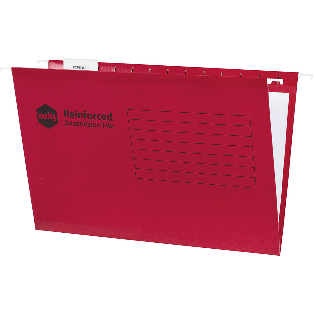 Image for MARBIG SUSPENSION FILES FOOLSCAP RED BOX 25 from Office Products Depot