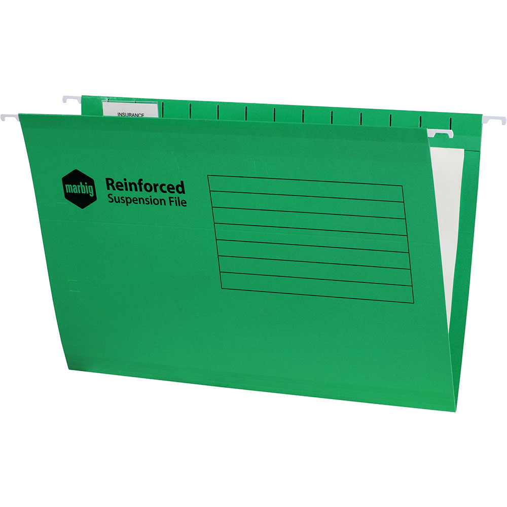 Image for MARBIG SUSPENSION FILES FOOLSCAP GREEN BOX 25 from Barkers Rubber Stamps & Office Products Depot