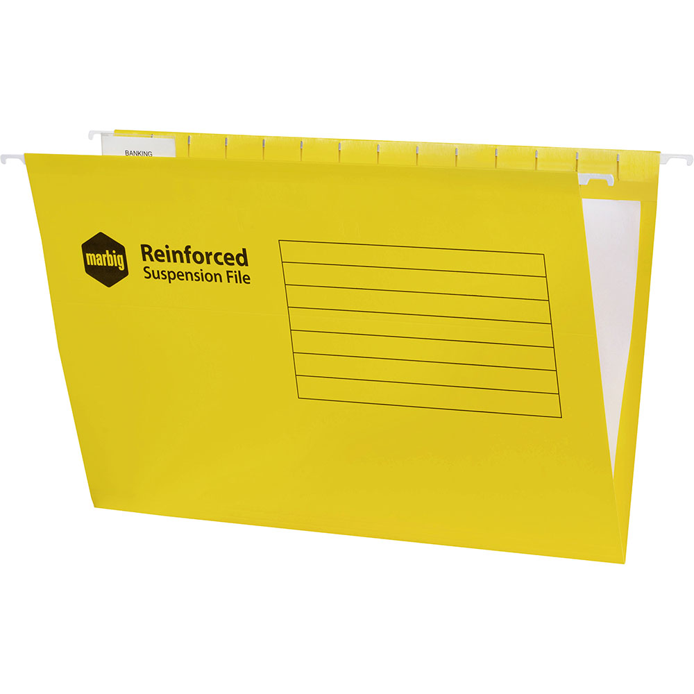 Image for MARBIG SUSPENSION FILES FOOLSCAP YELLOW BOX 25 from Barkers Rubber Stamps & Office Products Depot