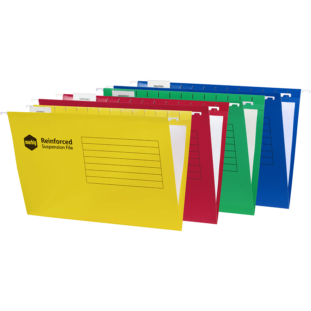 Image for MARBIG SUSPENSION FILES FOOLSCAP ASSORTED BOX 25 from Office Products Depot