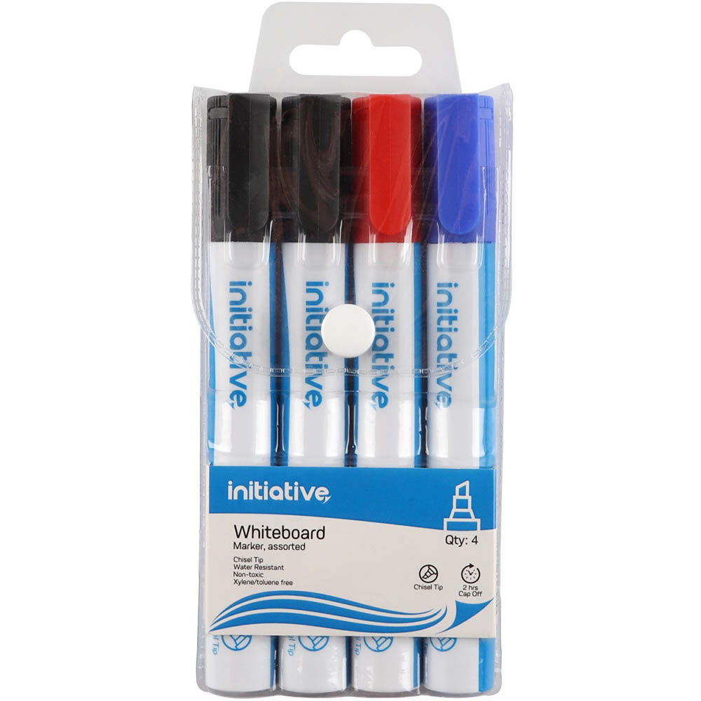 Image for INITIATIVE WHITEBOARD MARKERS CHISEL 5MM ASSORTED WALLET 4 from Total Supplies Pty Ltd