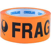 cumberland printed tape fragile 48mm x 66m orange pack 6