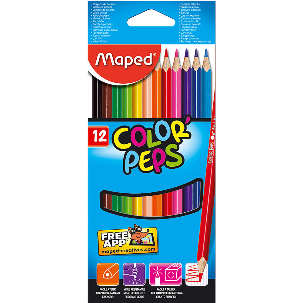 Image for MAPED COLOR PEPS COLOUR PENCIL ASSORTED BOX 12 from Office Products Depot Gold Coast