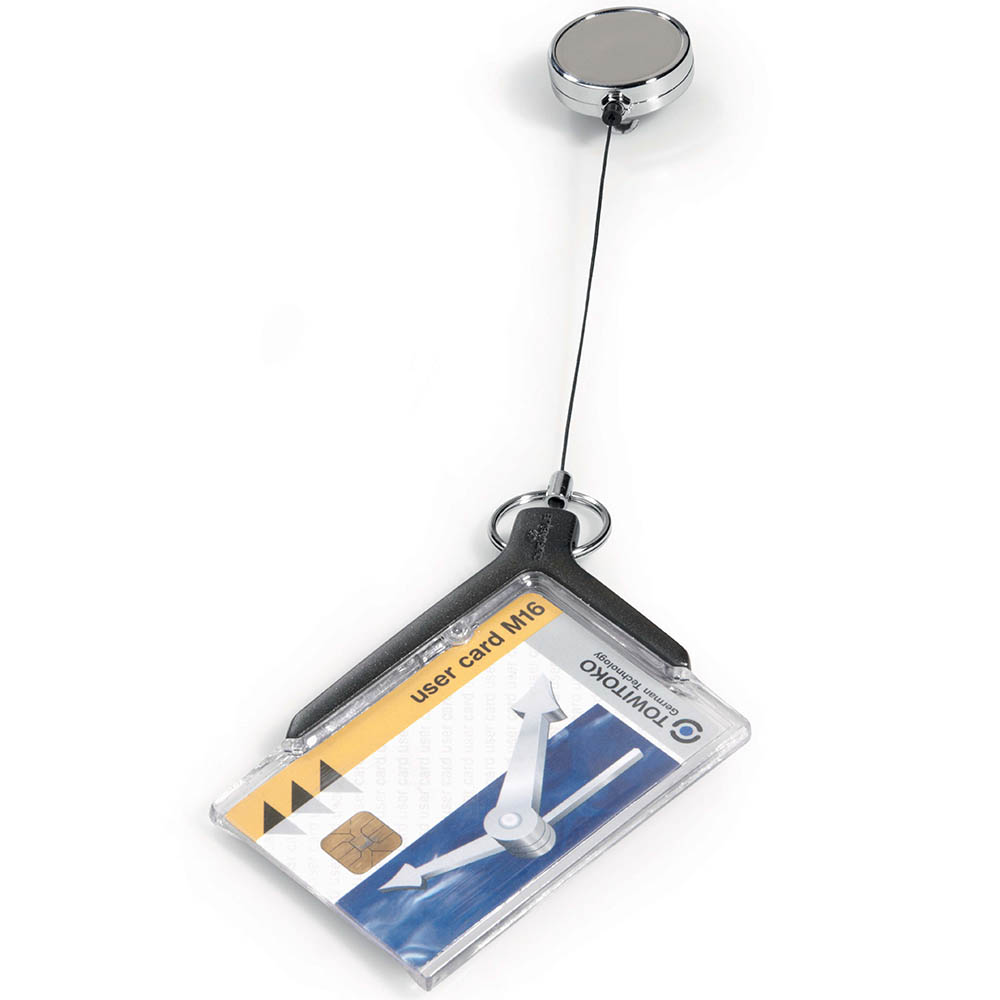 Image for DURABLE DELUXE PRO CARD HOLDER WITH REEL CHARCOAL from Office Products Depot
