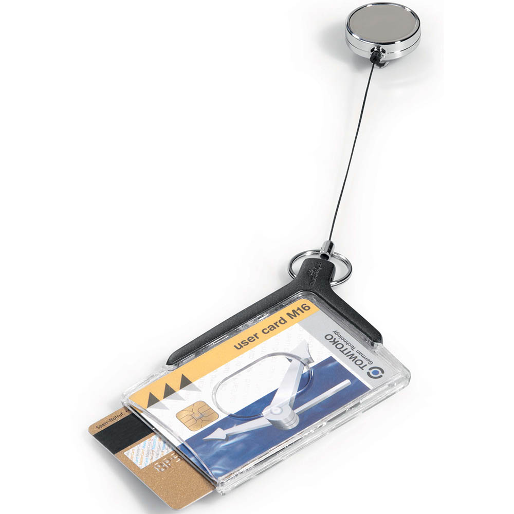Image for DURABLE DELUXE PRO DUO CARD HOLDER WITH REEL CHARCOAL from Total Supplies Pty Ltd