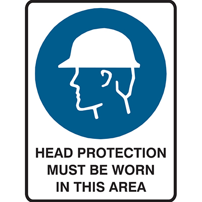 Image for BRADY MANDATORY SIGN HEAD PROTECTION MUST BE WORN IN THIS AREA 450 X 300MM POLYPROPYLENE from Ross Office Supplies Office Products Depot