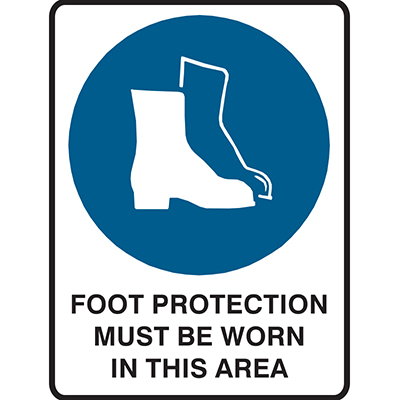 Image for BRADY MANDATORY SIGN FOOT PROTECTION MUST BE WORN IN THIS AREA 450 X 300MM POLYPROPYLENE from Office Products Depot Macarthur