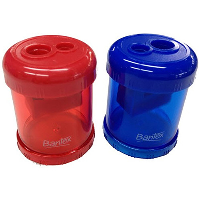 Image for BANTEX CANISTER PENCIL SHARPENER 2-HOLE BLUE/RED from Office Products Depot Gold Coast
