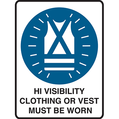 Image for BRADY MANDATORY SIGN HI-VISIBILITY CLOTHING OR VEST MUST BE WORN 450 X 300MM POLYPROPYLENE from Office Products Depot