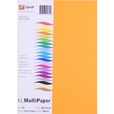 Image for QUILL XL MULTIOFFICE COLOURED A4 COPY PAPER 80GSM FLUORO ORANGE PACK 500 SHEETS from Total Supplies Pty Ltd