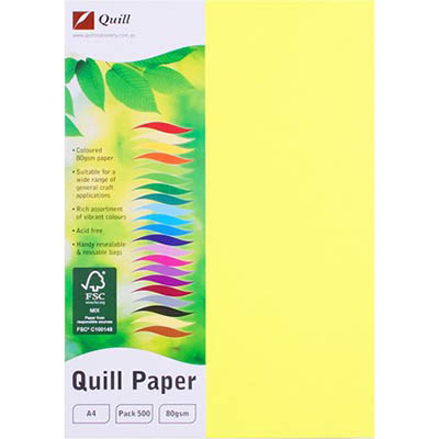 Image for QUILL COLOURED A4 COPY PAPER 80GSM FLUORO YELLOW PACK 500 SHEETS from Total Supplies Pty Ltd