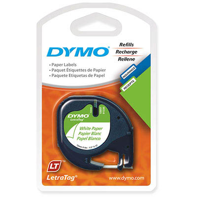 Image for DYMO 92630 LETRATAG LABELLING TAPE PAPER 12MM X 4M BLACK ON PEARL WHITE PACK 2 from Margaret River Office Products Depot