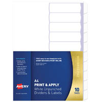 avery 930161 l7455-10 divider unpunched print and apply 1-10 tab a4 white
