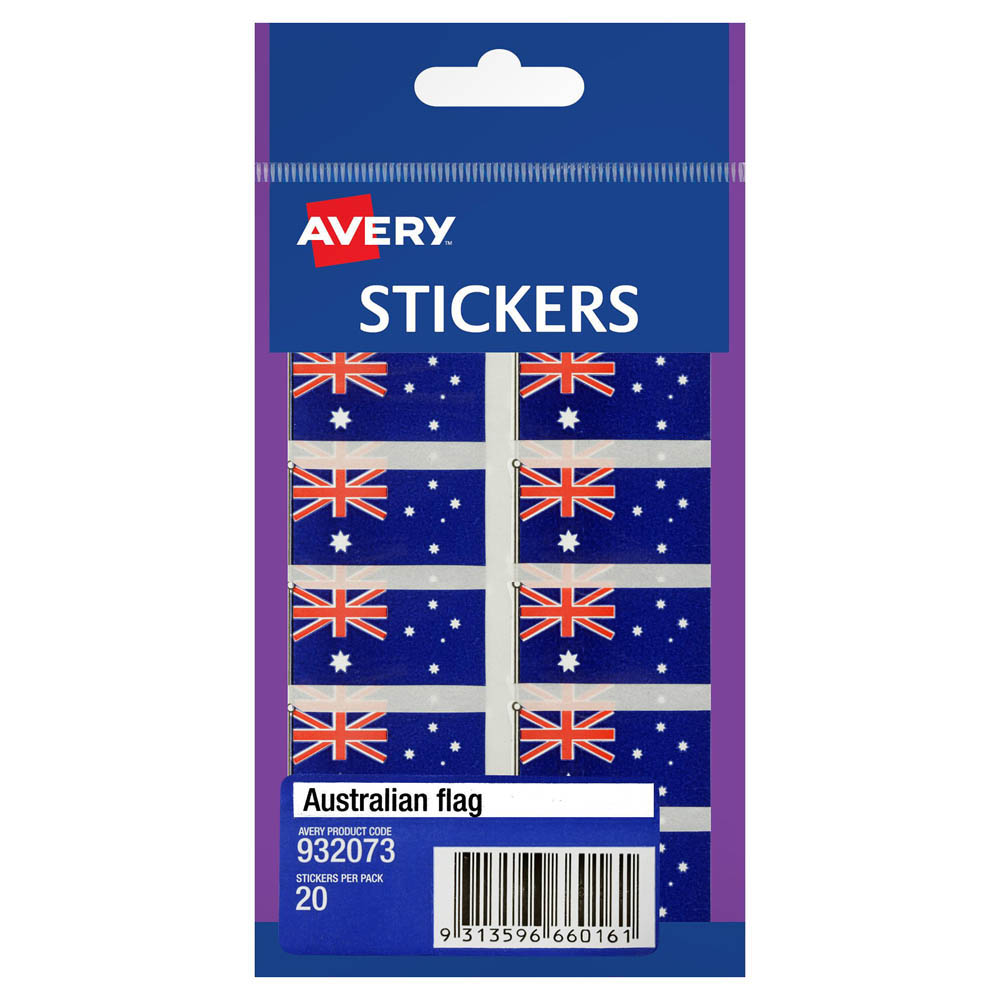 Image for AVERY 932073 MULTI-PURPOSE STICKERS AUSTRALIAN FLAG 19 X 36MM PACK 20 from Office Products Depot Gold Coast