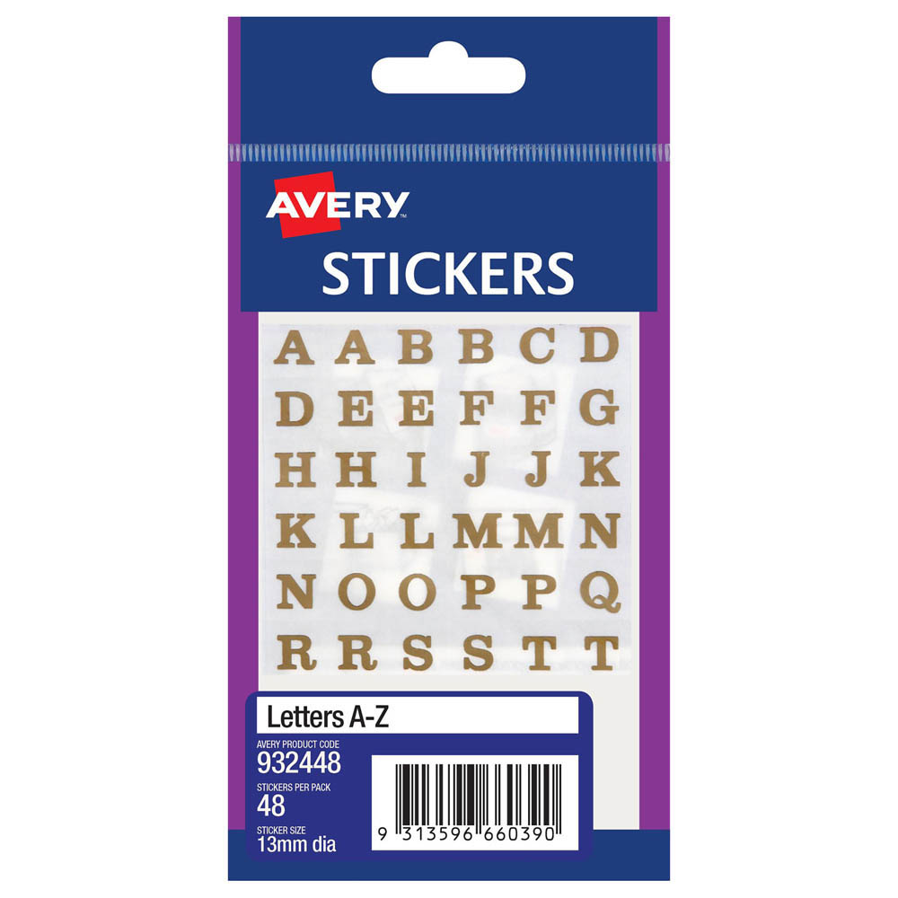 Image for AVERY 932448 MULTI-PURPOSE STICKERS A-Z 12 X 12MM GOLD PACK 48 from Total Supplies Pty Ltd