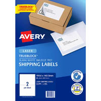 avery 952008 l7168 trueblock shipping label laser 2up white pack 25