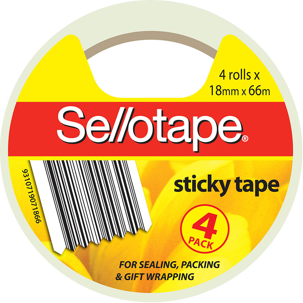 Image for SELLOTAPE STICKY TAPE 18MM X 66M CLEAR PACK 4 from MOE Office Products Depot Mackay & Whitsundays