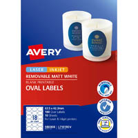 avery 980008 l7101rev removable blank printable labels oval laser/inkjet 18up matt white pack 180