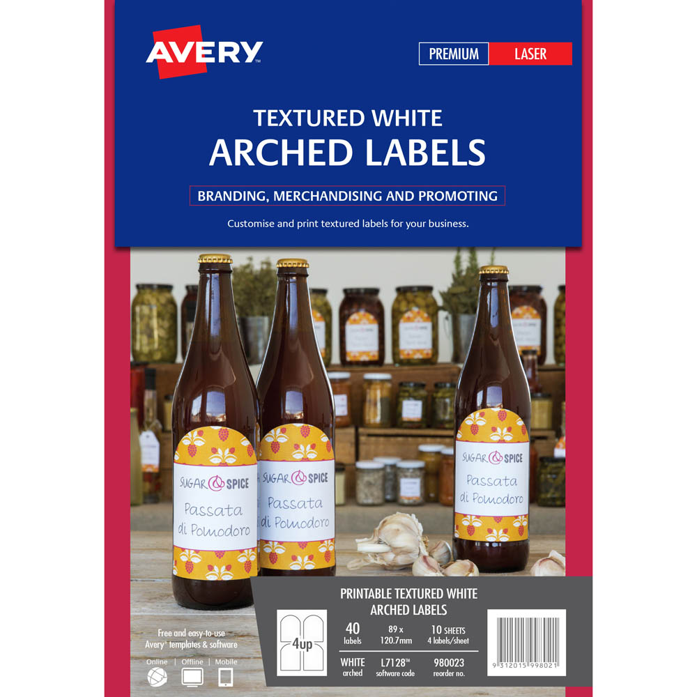 Image for AVERY 980023 L7128 ARCHED PRODUCT LABEL TEXTURED WHITE PACK 10 from Office Products Depot Gold Coast