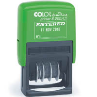 colop s260/l5 green line self-inking date stamp entered 4mm red/blue