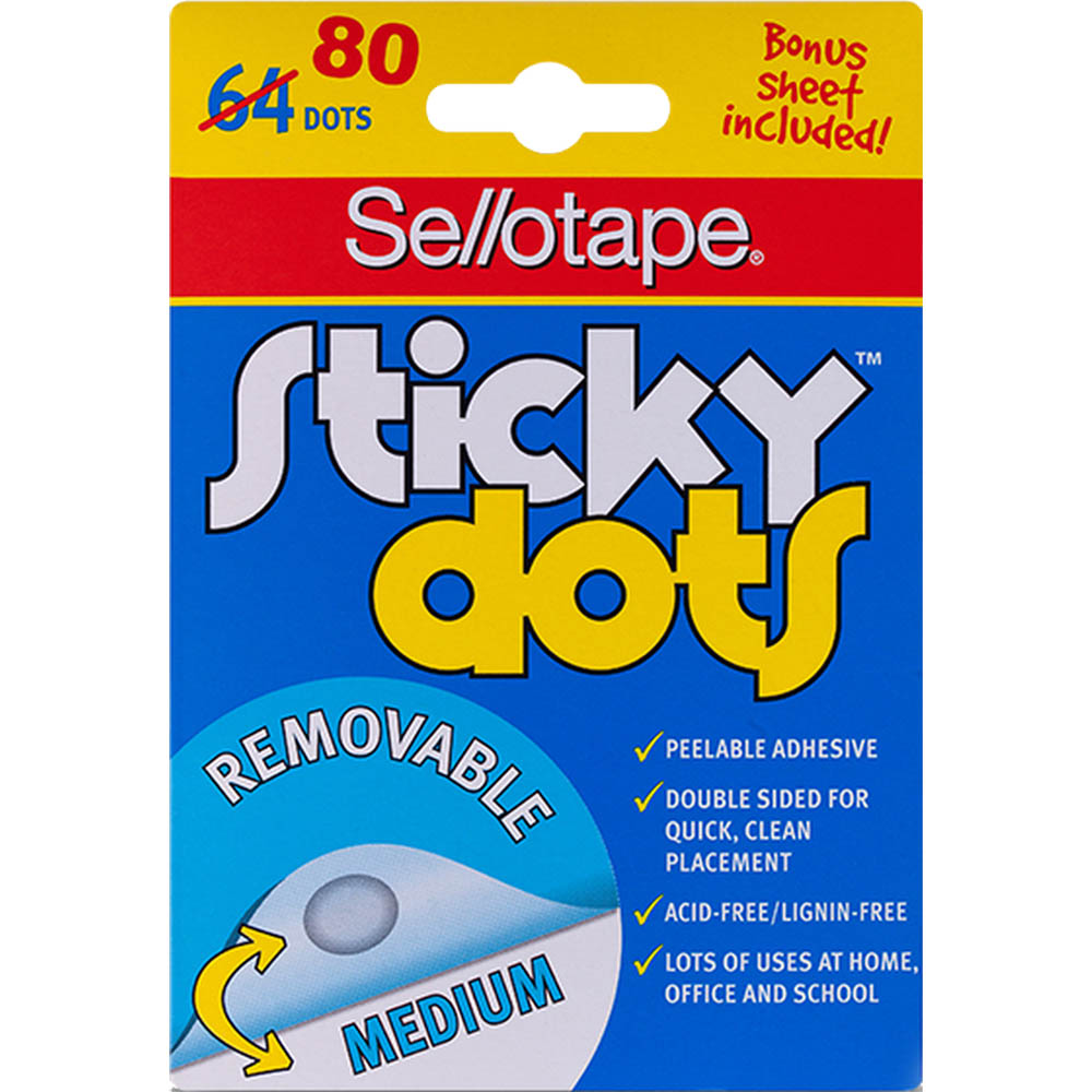 Image for SELLOTAPE STICKY DOTS REMOVEABLE MEDIUM PACK 64 (BONUS 16) from Barkers Rubber Stamps & Office Products Depot