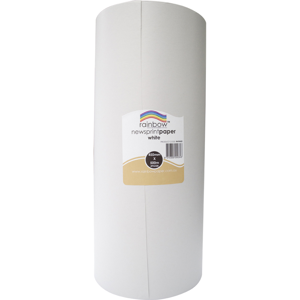 Image for RAINBOW NEWSPRINT ROLL 49GSM 450MM X 500M WHITE from Office Products Depot Gold Coast
