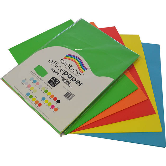 Image for RAINBOW COLOURED A3 COPY PAPER 80GSM 100 SHEETS BRIGHT ASSORTED from Office Products Depot