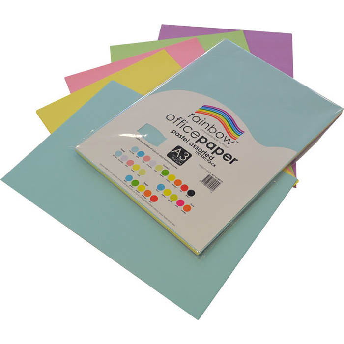 Image for RAINBOW COLOURED A3 COPY PAPER 80GSM 100 SHEETS PASTEL ASSORTED from Office Products Depot