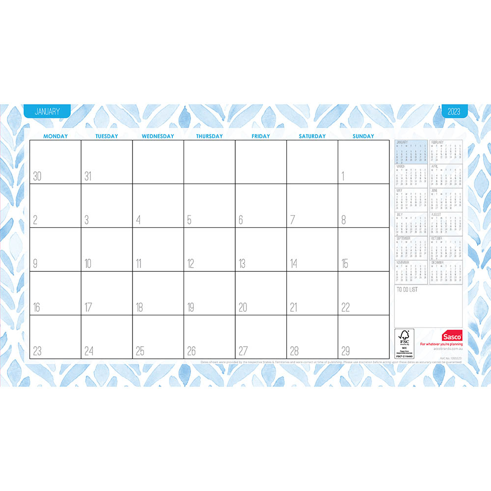 Image for SASCO 10555 HALF 450 X 277MM DESK PLANNER from Albany Office Products Depot