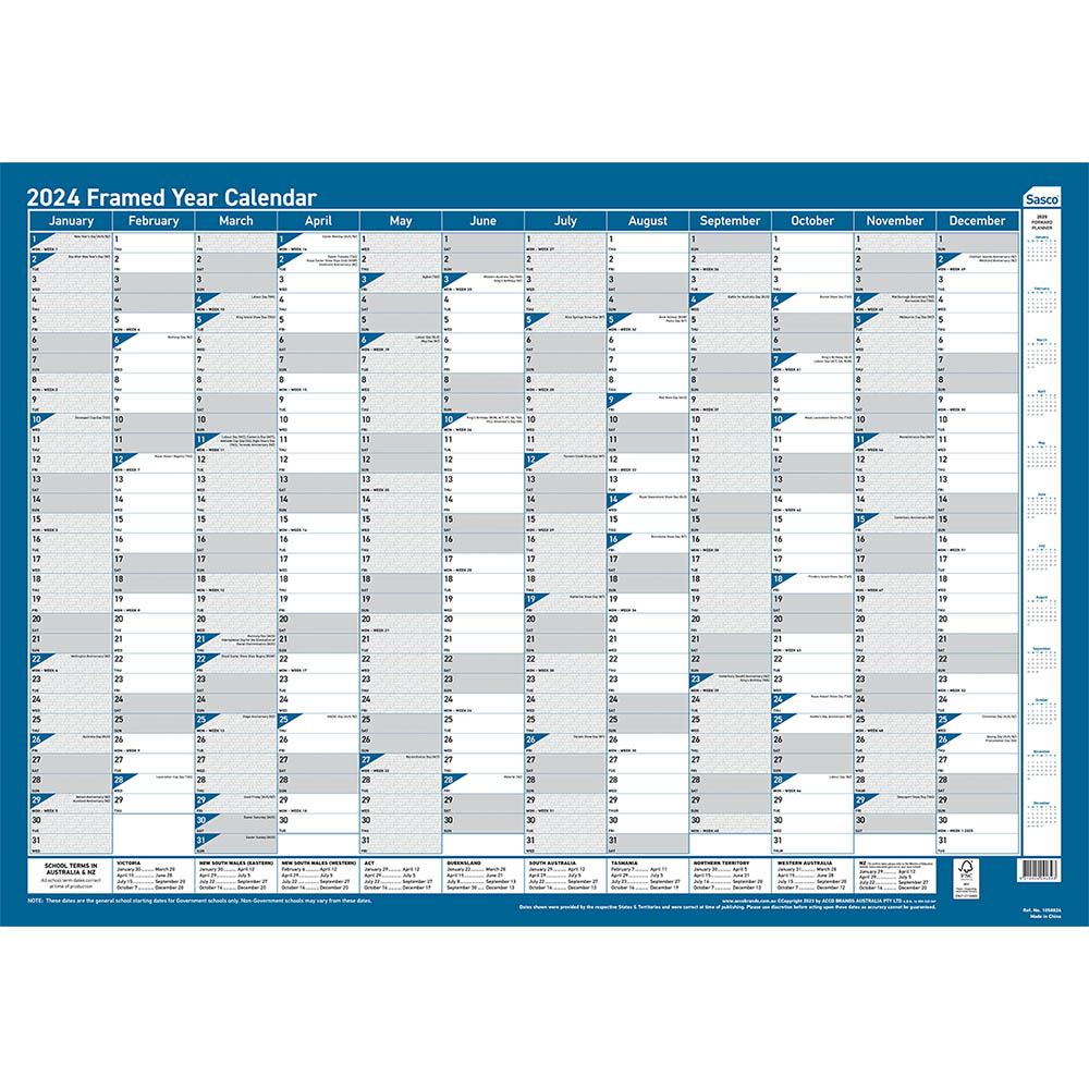 Image for SASCO 10588 FRAMED 700 X 1000MM PLANNER YEARLY from Margaret River Office Products Depot
