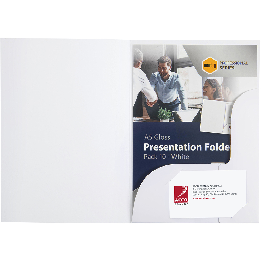 Image for MARBIG PROFESSIONAL PRESENTATION FOLDER A5 GLOSS WHITE PACK 10 from Office Products Depot