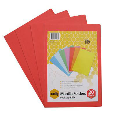 Image for MARBIG MANILLA FOLDER FOOLSCAP RED PACK 20 from Total Supplies Pty Ltd