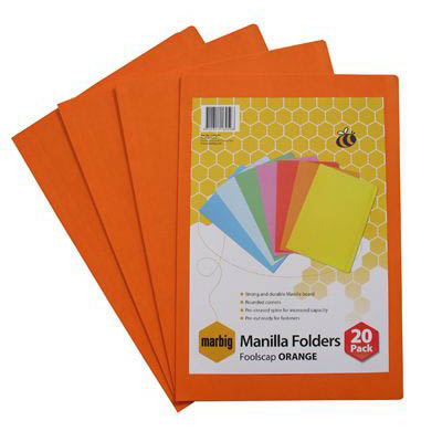 Image for MARBIG MANILLA FOLDER FOOLSCAP ORANGE PACK 20 from Ross Office Supplies Office Products Depot