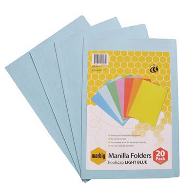 Image for MARBIG MANILLA FOLDER FOOLSCAP LIGHT BLUE PACK 20 from MOE Office Products Depot Mackay & Whitsundays