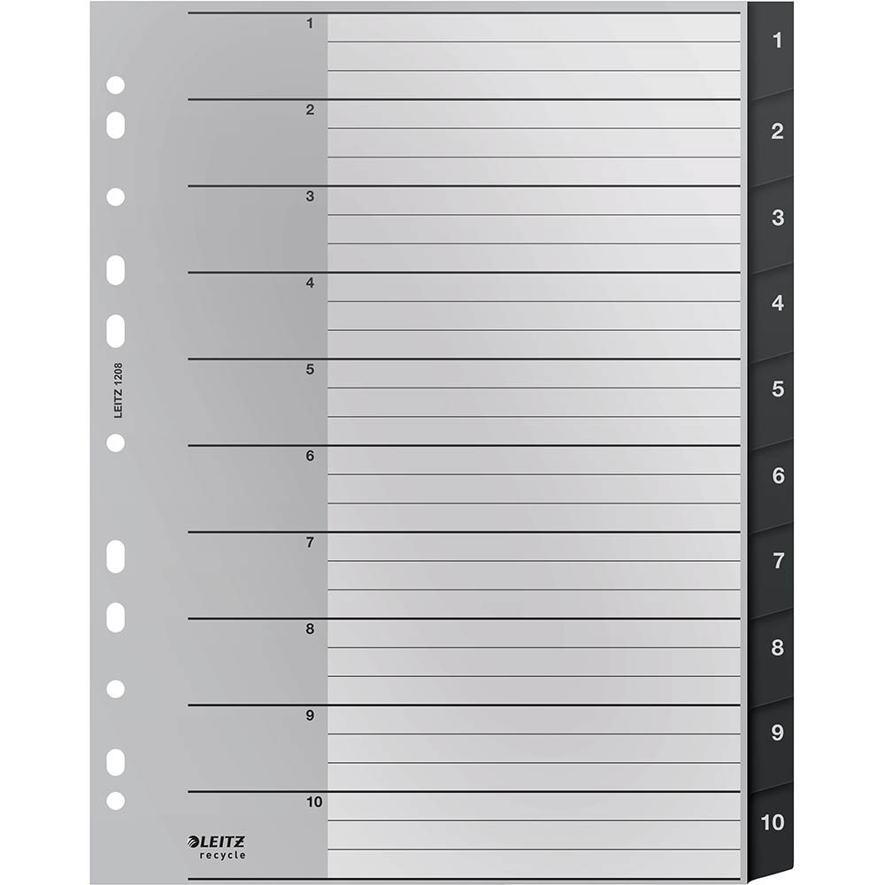 Image for LEITZ RECYCLED INDEX DIVIDER PP 1-10 TAB A4 GREY from MOE Office Products Depot Mackay & Whitsundays
