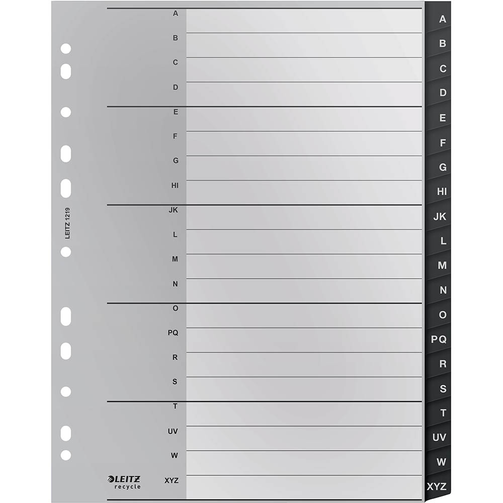 Image for LEITZ RECYCLED INDEX DIVIDER PP A-Z TAB A4 GREY from MOE Office Products Depot Mackay & Whitsundays