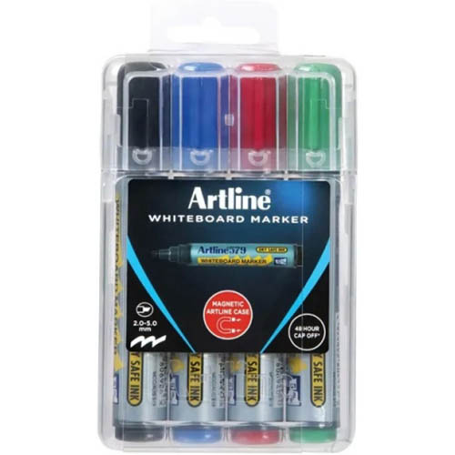 Image for ARTLINE 577 WHITEBOARD MARKER BULLET 3MM ASSORTED HARD CASE PACK 4 from Office Products Depot