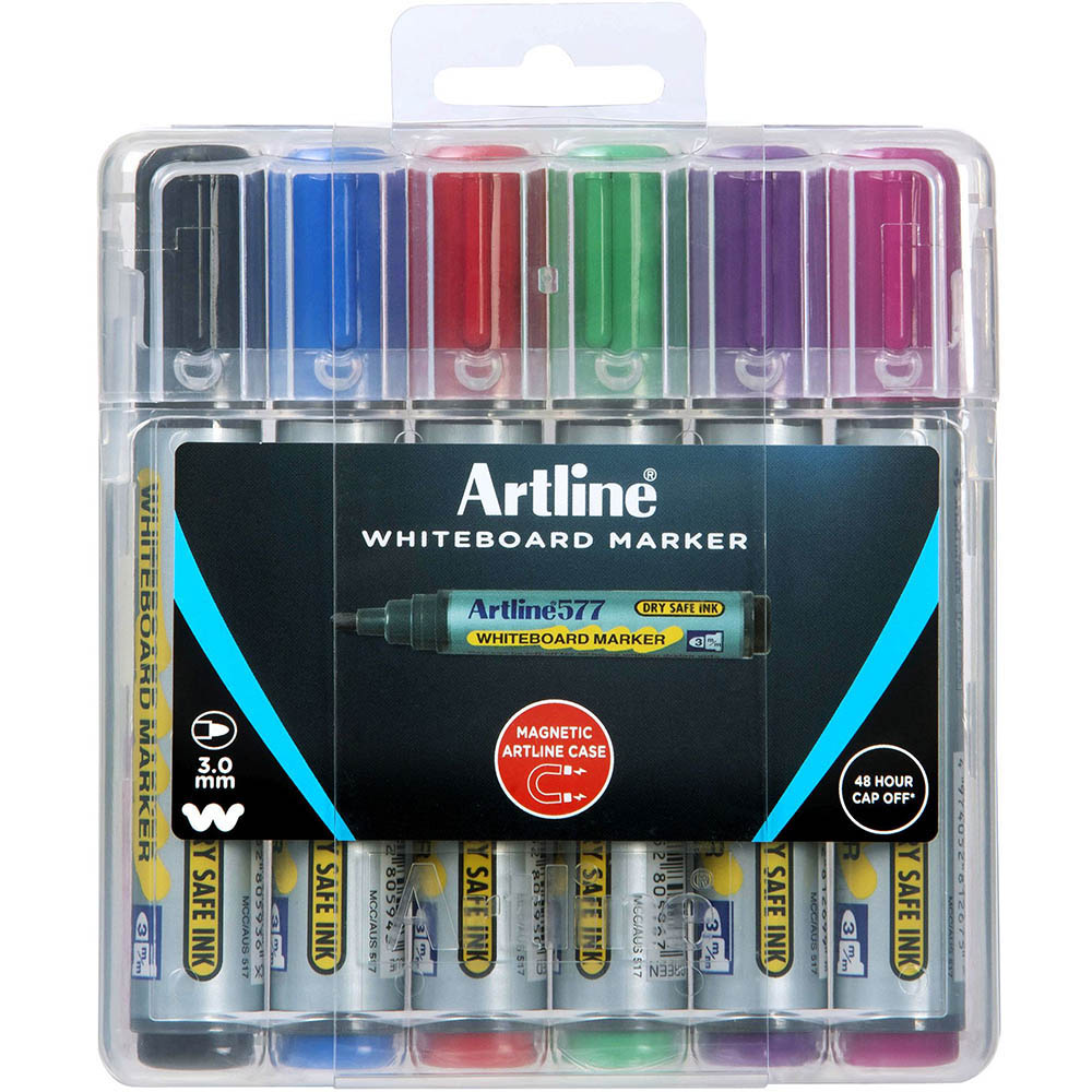 Image for ARTLINE 577 WHITEBOARD MARKER BULLET 3MM ASSORTED HARD CASE PACK 6 from Office Products Depot