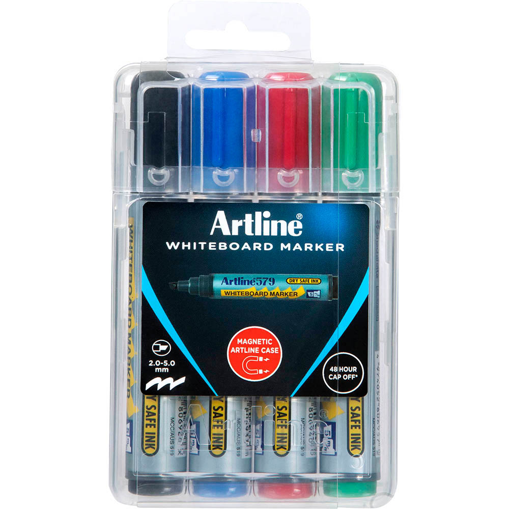 Image for ARTLINE 579 WHITEBOARD MARKER CHISEL 5MM ASSORTED HARD CASE PACK 4 from Office Products Depot