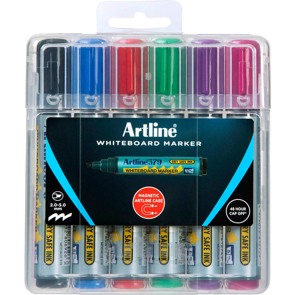 Image for ARTLINE 579 WHITEBOARD MARKER CHISEL 5MM ASSORTED HARD CASE PACK 6 from Office Products Depot