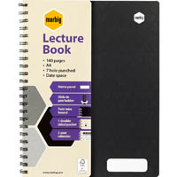marbig accohide lecture book 7 hole punched wiro bound 140 page a4 black