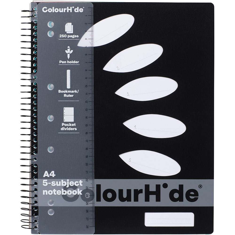 Image for COLOURHIDE 5-SUBJECT NOTEBOOK 250 PAGE A4 BLACK from Ross Office Supplies Office Products Depot