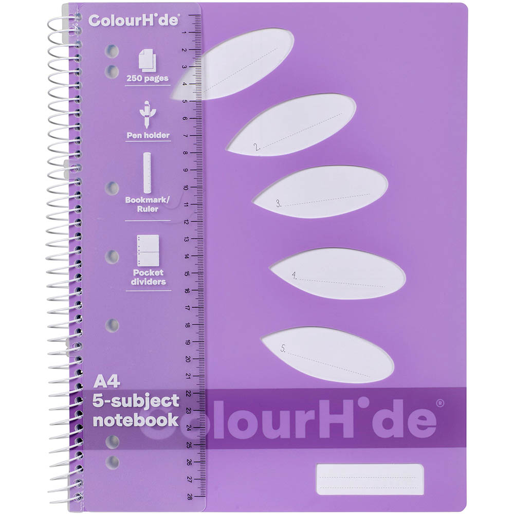 Image for COLOURHIDE 5-SUBJECT NOTEBOOK 250 PAGE A4 PURPLE from Ross Office Supplies Office Products Depot