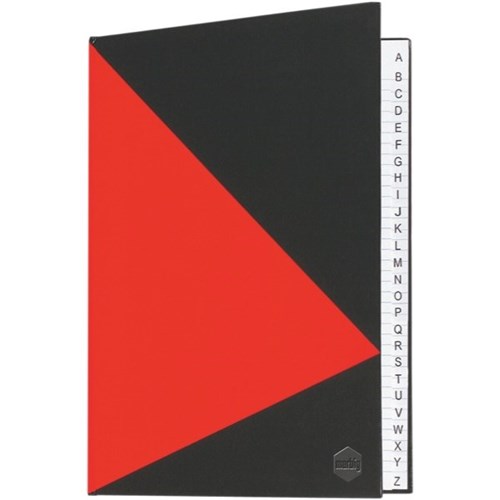 Image for MARBIG NOTEBOOK FEINT RULED A-Z INDEX HARD COVER CASEBOUND A4 100 LEAF BLACK/RED from Margaret River Office Products Depot