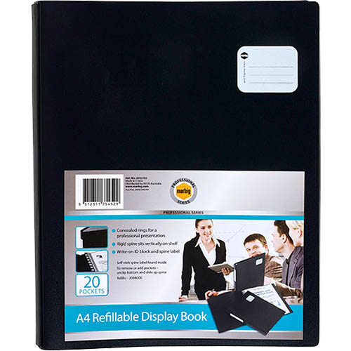 Image for MARBIG PRO SERIES DISPLAY BOOK REFILLABLE 20 POCKET A4 BLACK from Office Business Office Products Depot