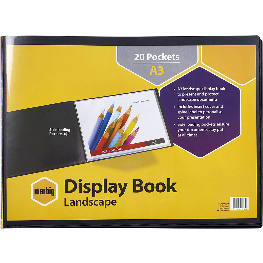 Image for MARBIG DISPLAY BOOK NON-REFILABLE LANDSCAPE 20 POCKET A3 BLACK from Office Products Depot