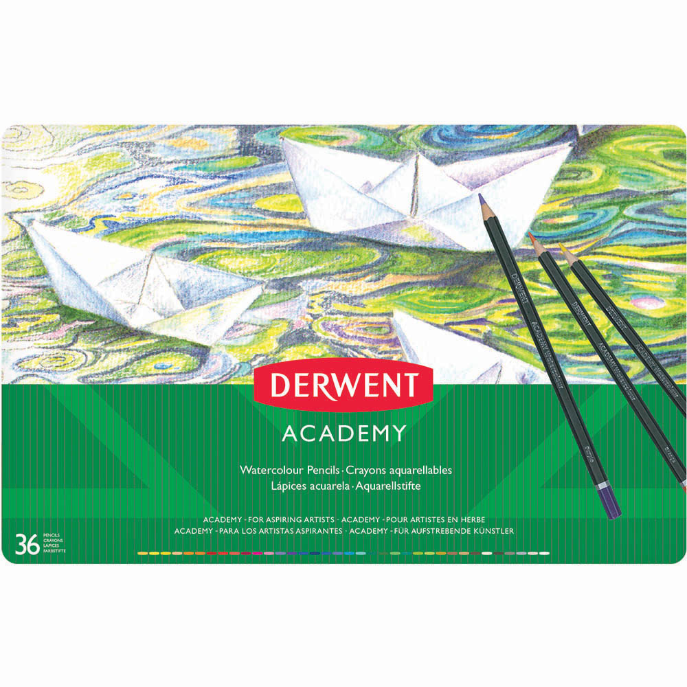 Image for DERWENT ACADEMY WATERCOLOUR PENCILS ASSORTED TIN 36 from MOE Office Products Depot Mackay & Whitsundays