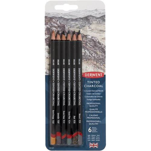 Image for DERWENT TINTED CHARCOAL PENCIL ASSORTED PACK 6 from Total Supplies Pty Ltd