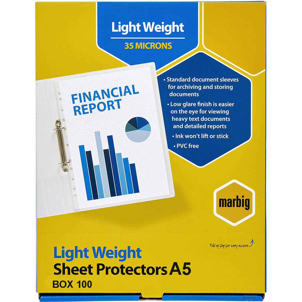 Image for MARBIG LIGHTWEIGHT COPYSAFE SHEET PROTECTORS A5 BOX 100 from Margaret River Office Products Depot